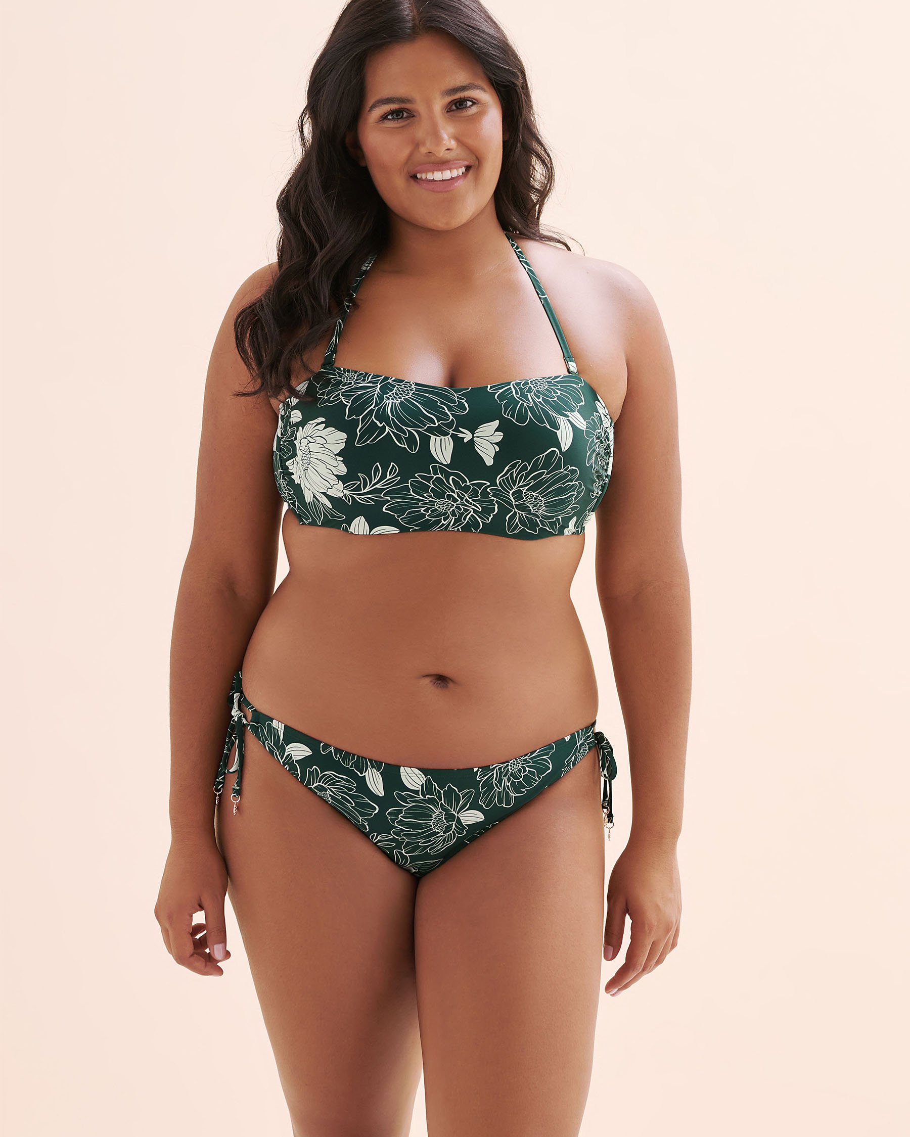 TURQUOISE COUTURE Floral Bandeau Bikini Top Green and white 01100480 - View5