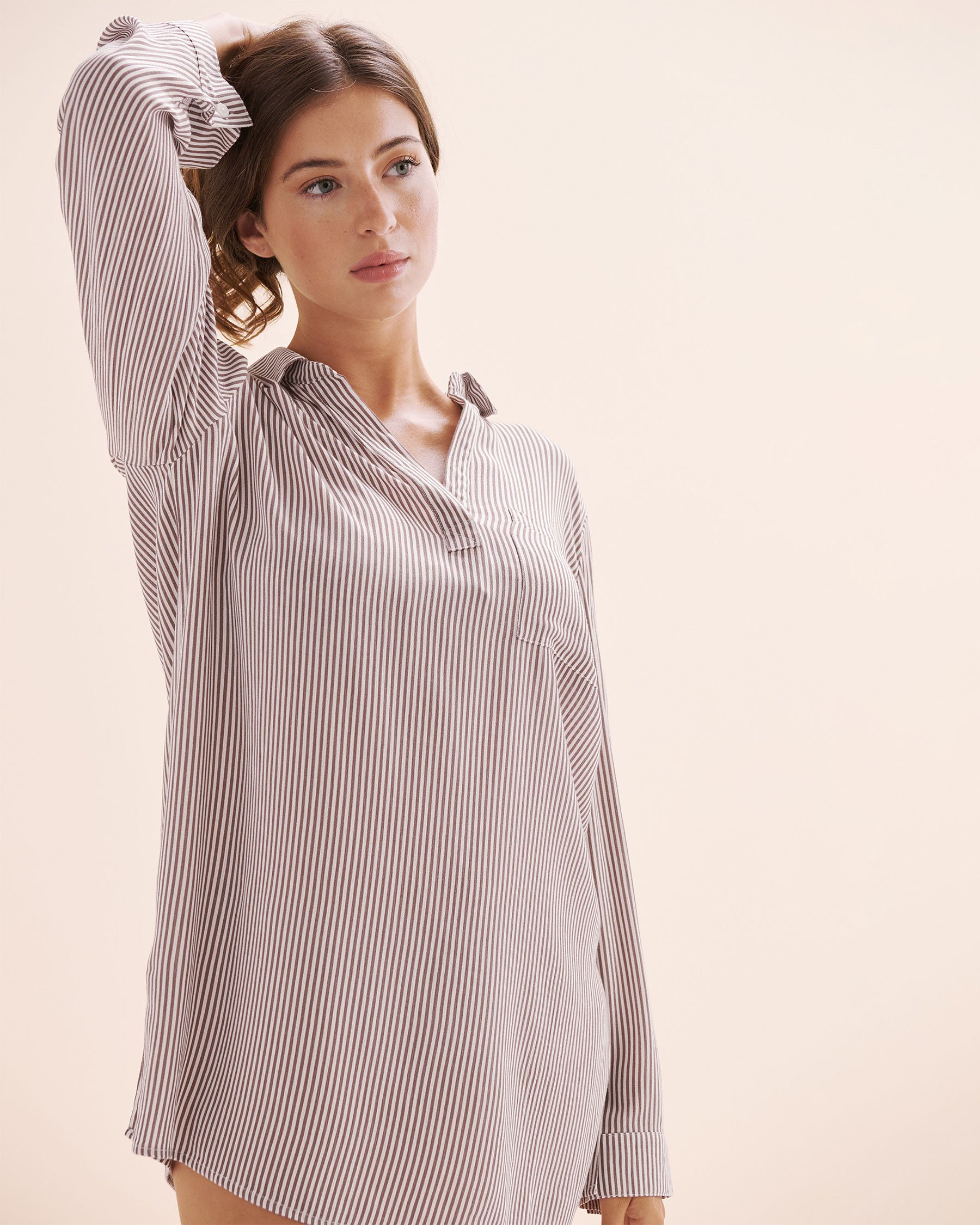 TROPIK Chemise en gaze rayée Brun et blanc 02100046 - Voir9