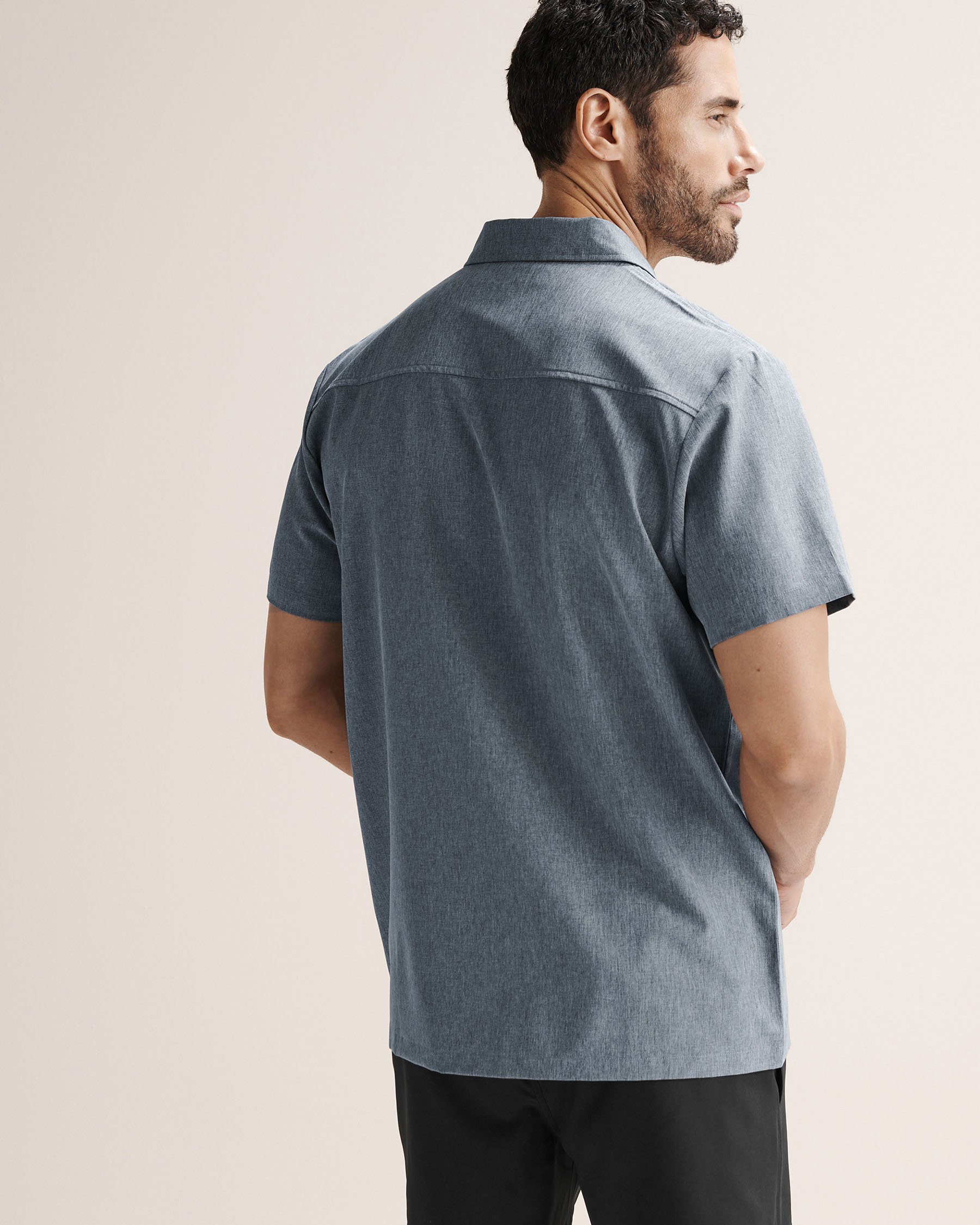 HAMABE Chemise à manches courtes hybride Bleu marin chiné 04100054 - Voir3