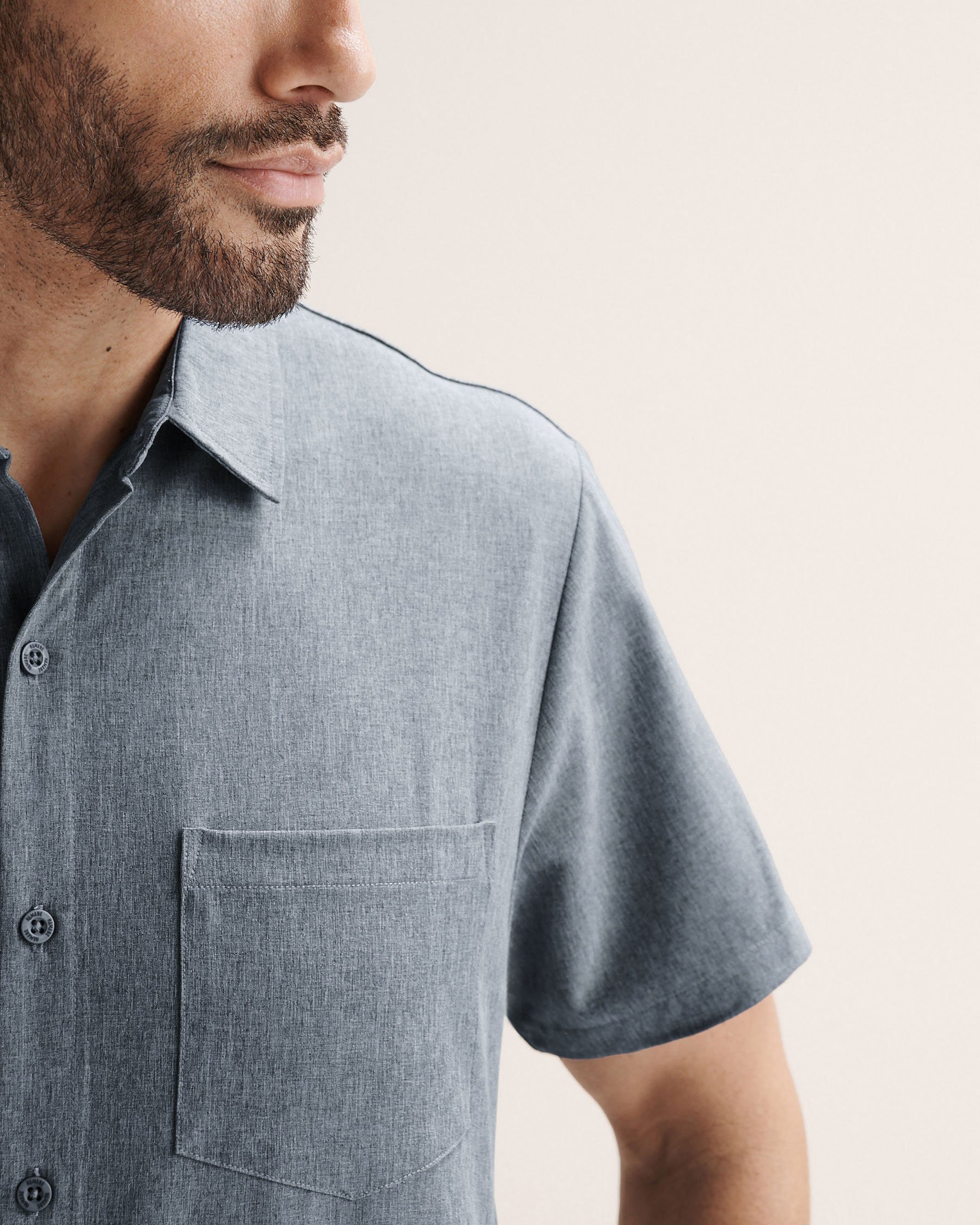 HAMABE Chemise à manches courtes hybride Bleu marin chiné 04100054 - Voir4