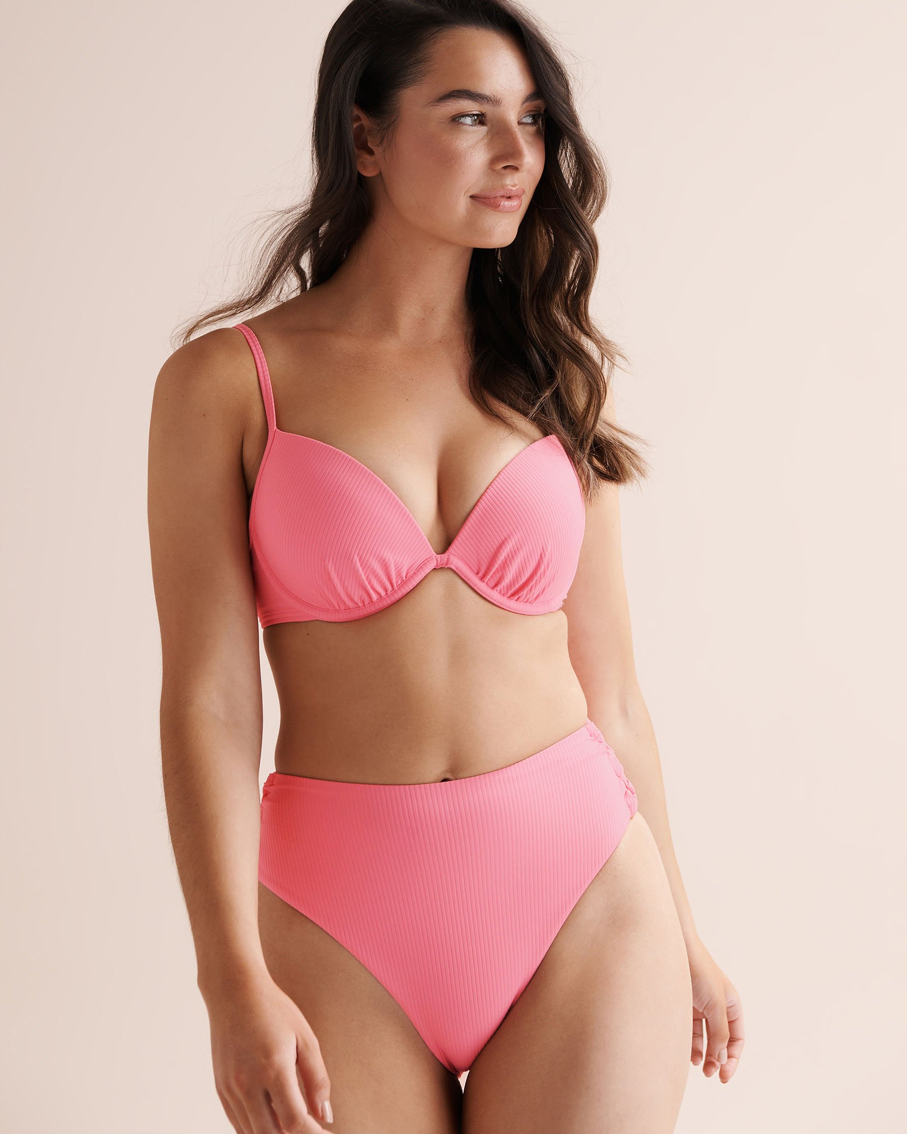 TROPIK Haut de bikini plongeant push-up côtelé Rose cosmos 01100508 - Voir5