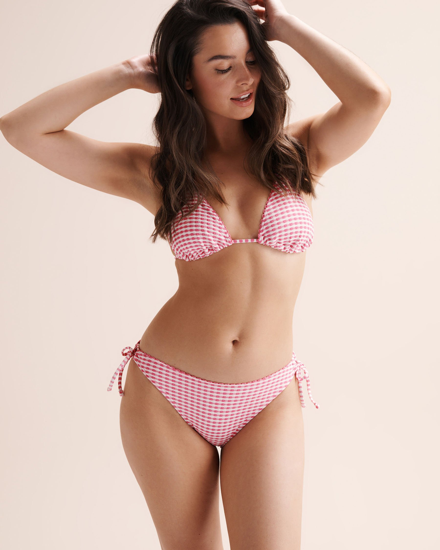 TROPIK Plaid Triangle Bikini Top Cosmos Pink 01100510 - View6