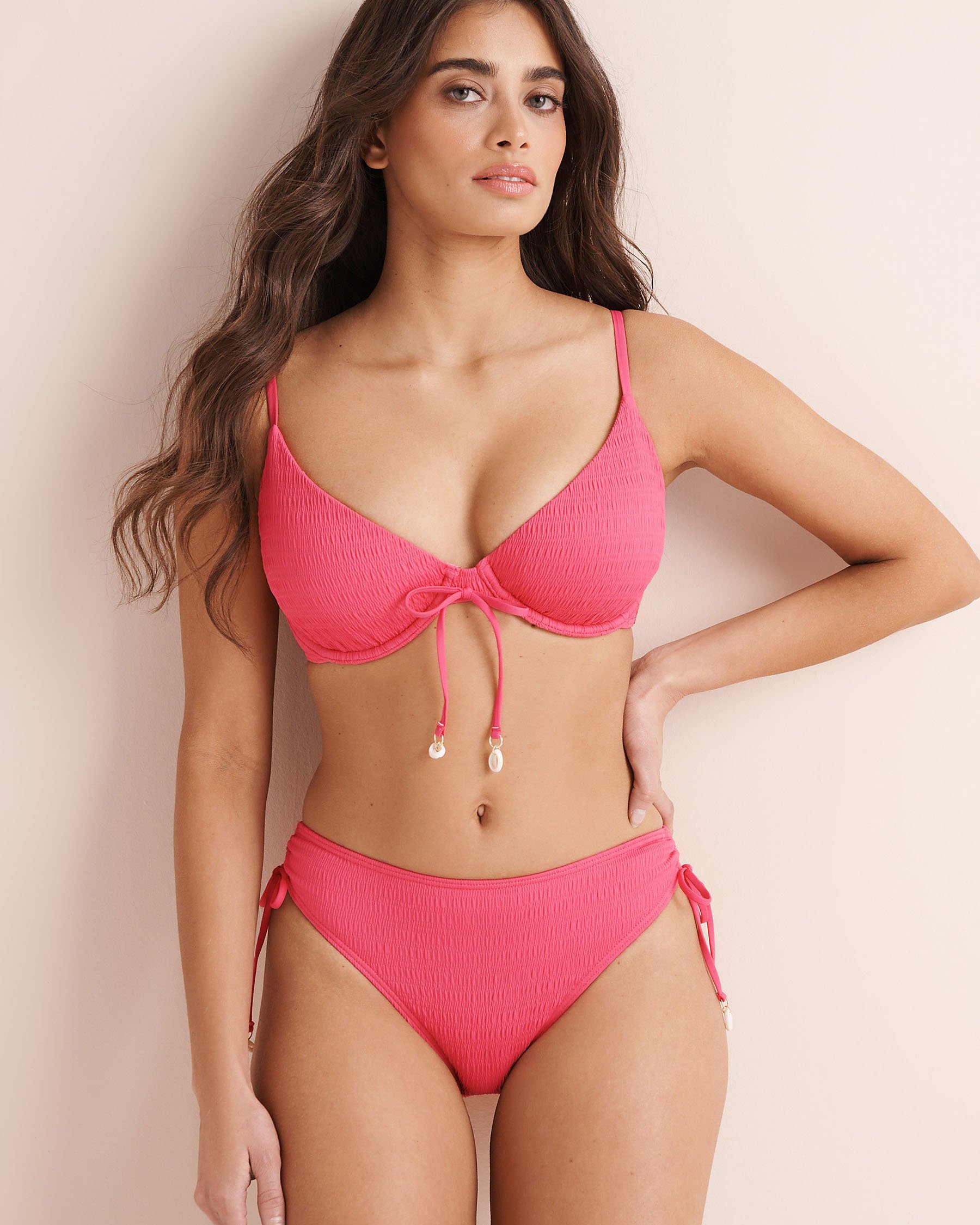 MY BIKINI STORY Textured Low-Rise Side Tie Bikini Bottom Honeysuckle Pink 01300562 - View8