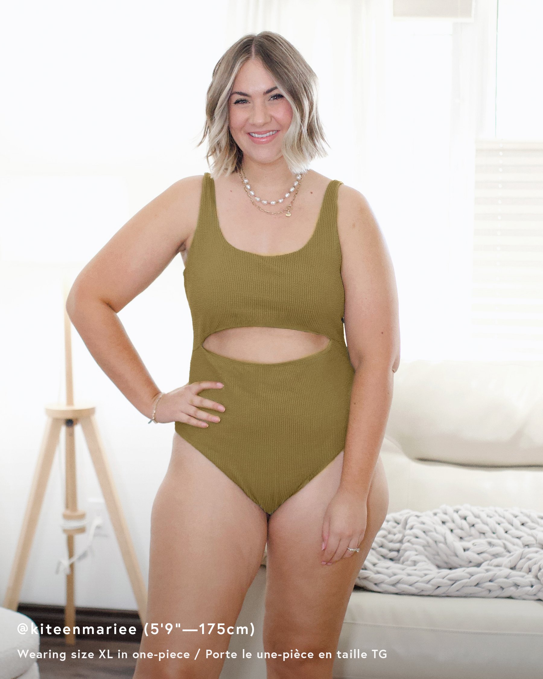TROPIK Smocked Textured Cut-out One-piece Swimsuit Olive Green 01400072 - View11