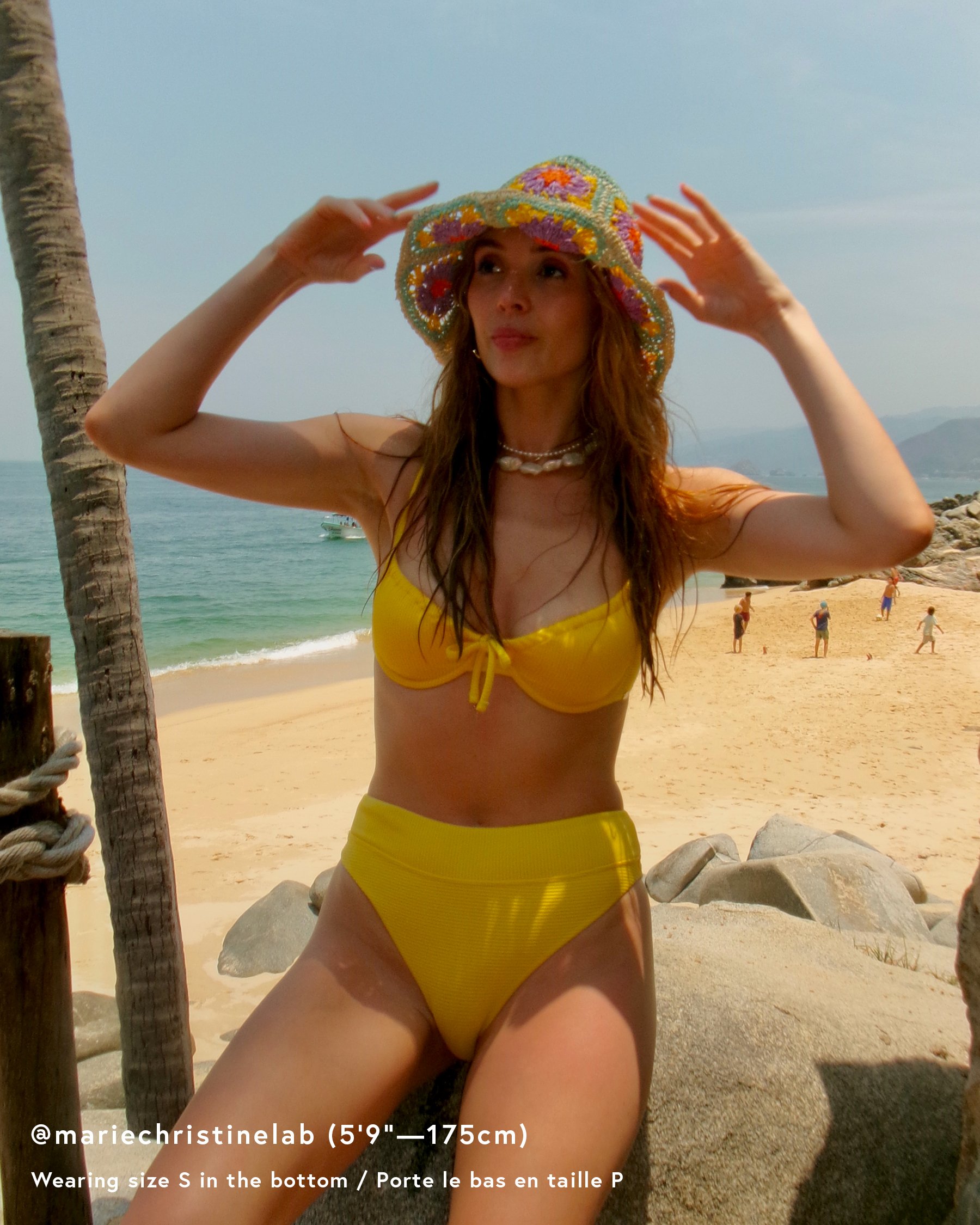 TROPIK Bas de bikini côtelé taille mi-haute Candy Jaune soleil 01300404 - View2