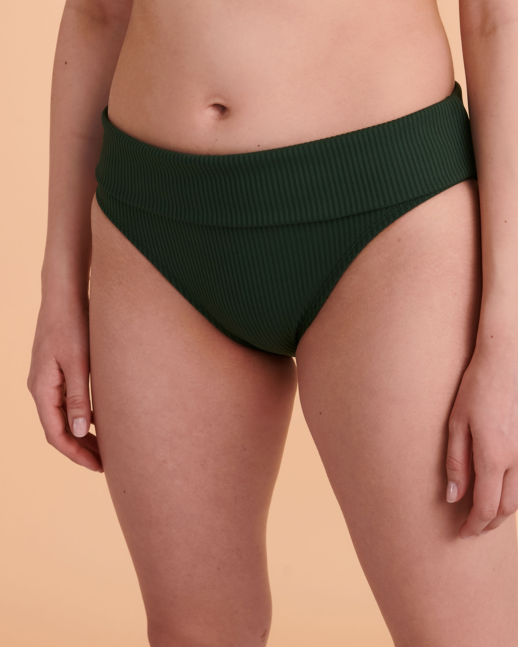 BLEU ROD BEATTIE Bas de bikini bande de taille pliable WALK THE LINE Vert côtelé RBWL22929H - View1
