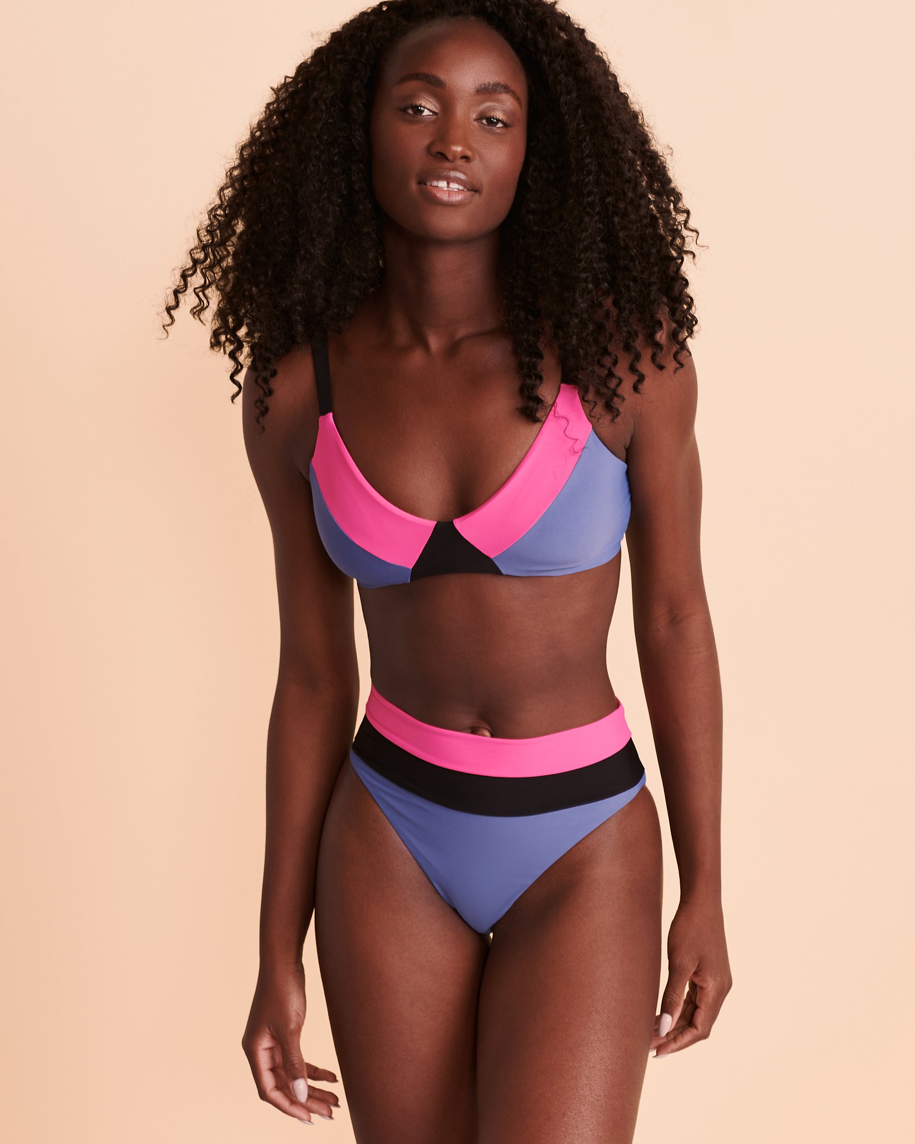 MALAI Bas de bikini jambe haute Callen BREEZE BLUE Bloc de couleurs B16112 - Voir4