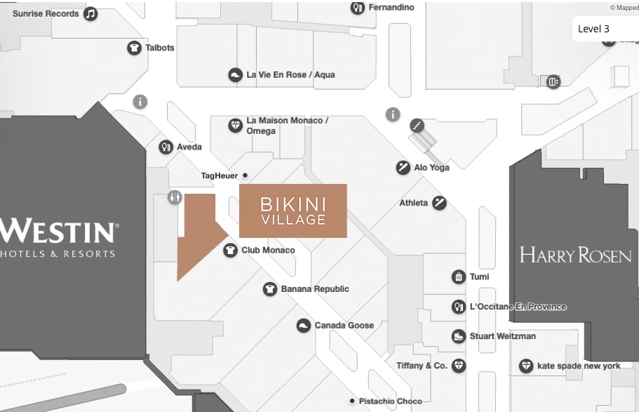Carte du Rideau Centre - où trouver la boutique Bikini Village