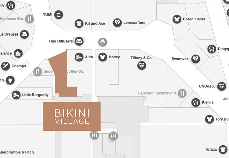 Carte du Sherway Gardens - où trouver la boutique Bikini Village