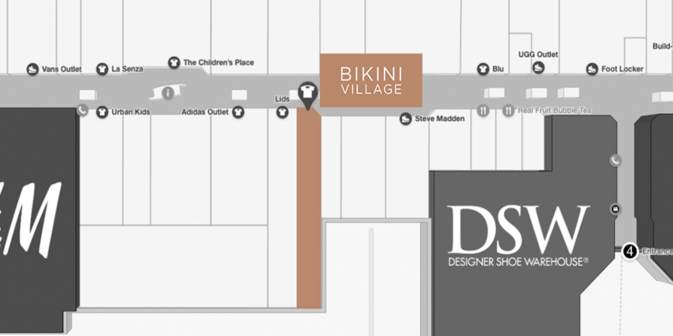 Vaughan Mills map - Where to find Bikini Village
