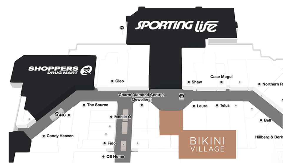 Carte du South Centre Mall - où trouver la boutique Bikini Village