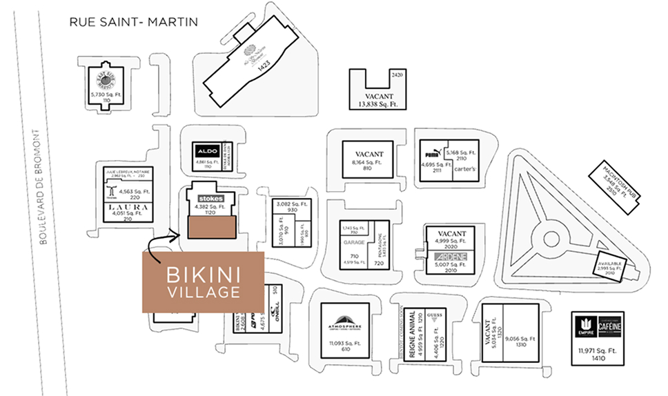 Map of Carrefour Champêtre de Bromont - Where to find Bikini Village