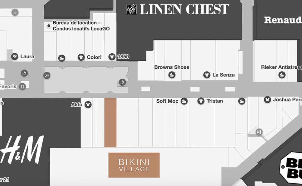 Carte du Laurier Québec - Où trouver la boutique Bikini Village