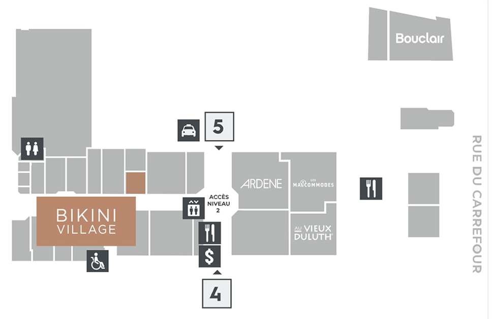 Carte des Promenades Beauport - où trouver la boutique Bikini Village