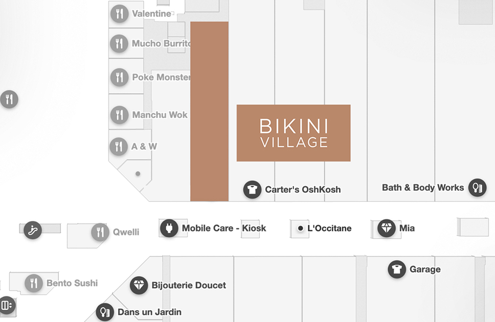 Carte des Promenades St-Bruno - où trouver la boutique Bikini Village