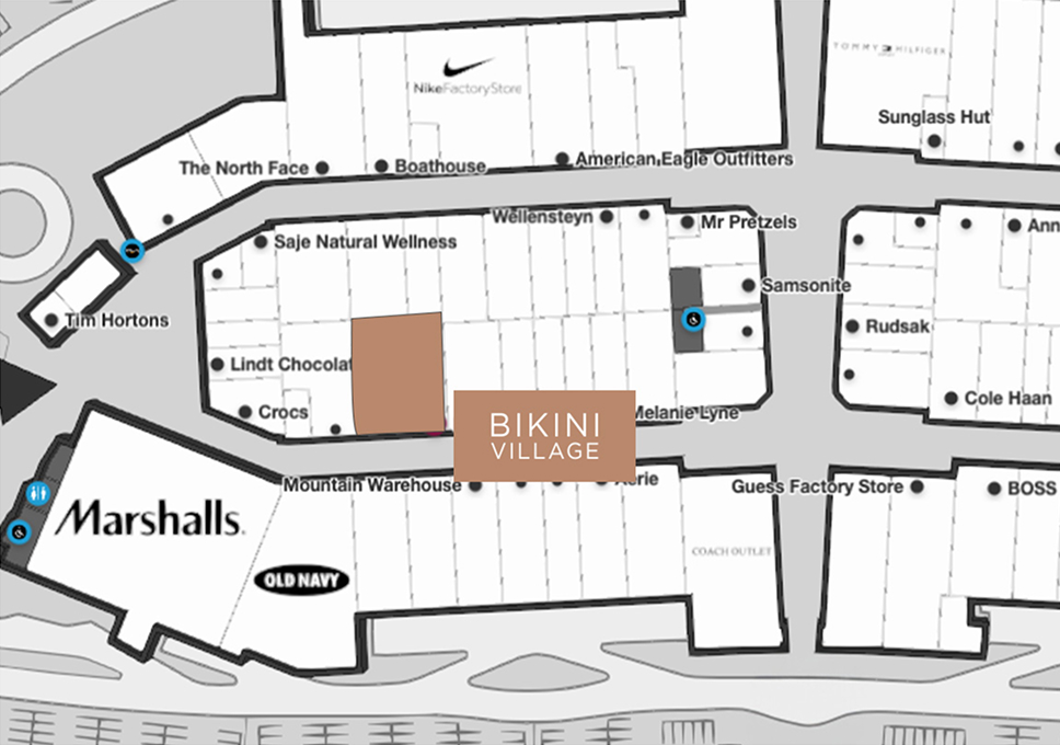 Carte du Outlet Collection at NIagara - où trouver la boutique Bikini Village