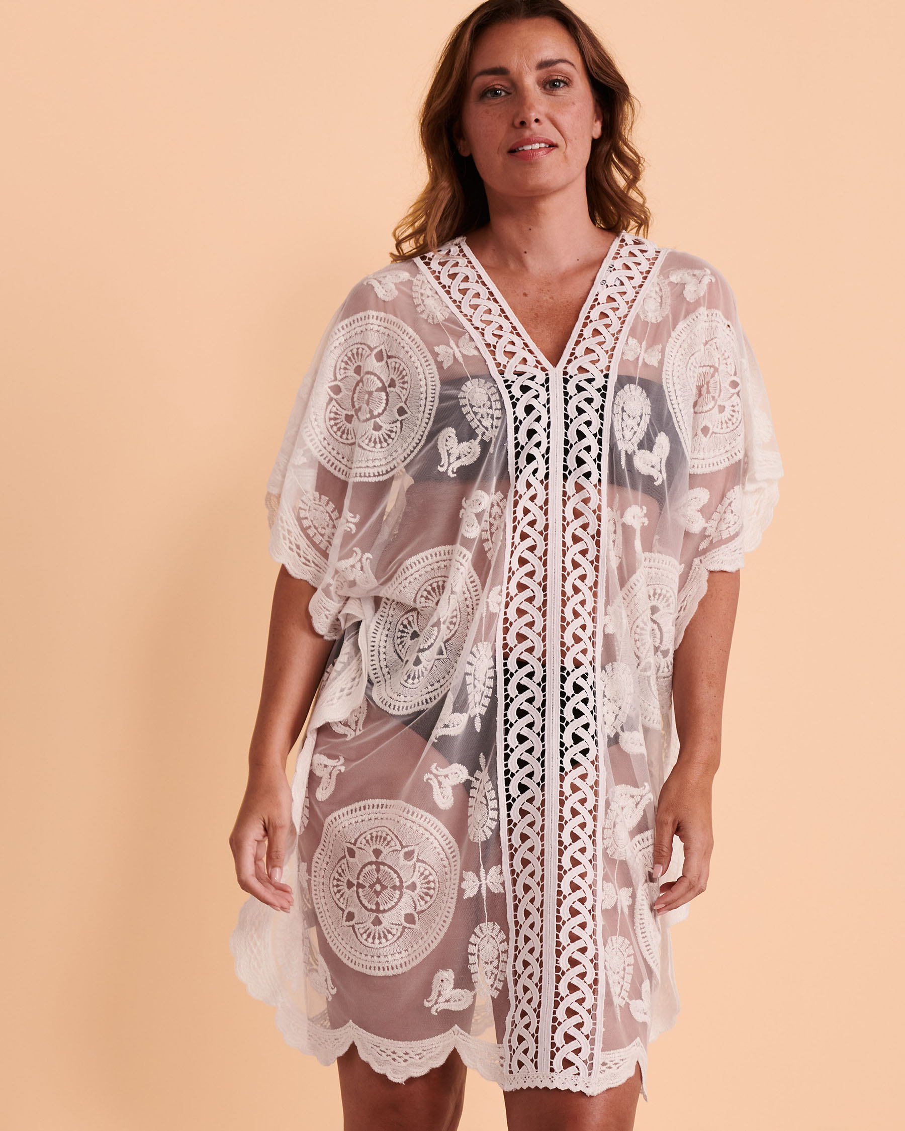 URBAN LUX Mesh and Crochet Caftan White 2058 - View1