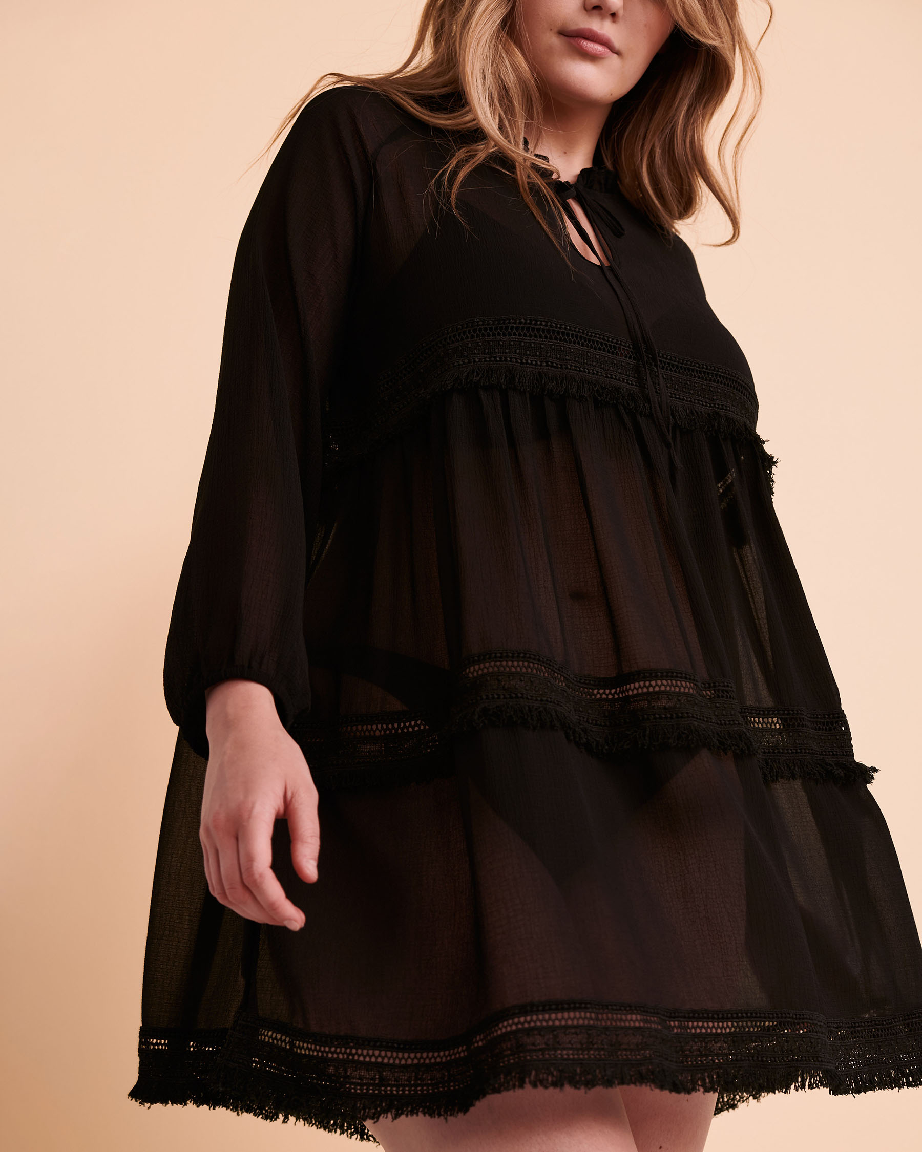 URBAN LUX Long Sleeve Chiffon Caftan Black 2099 - View1