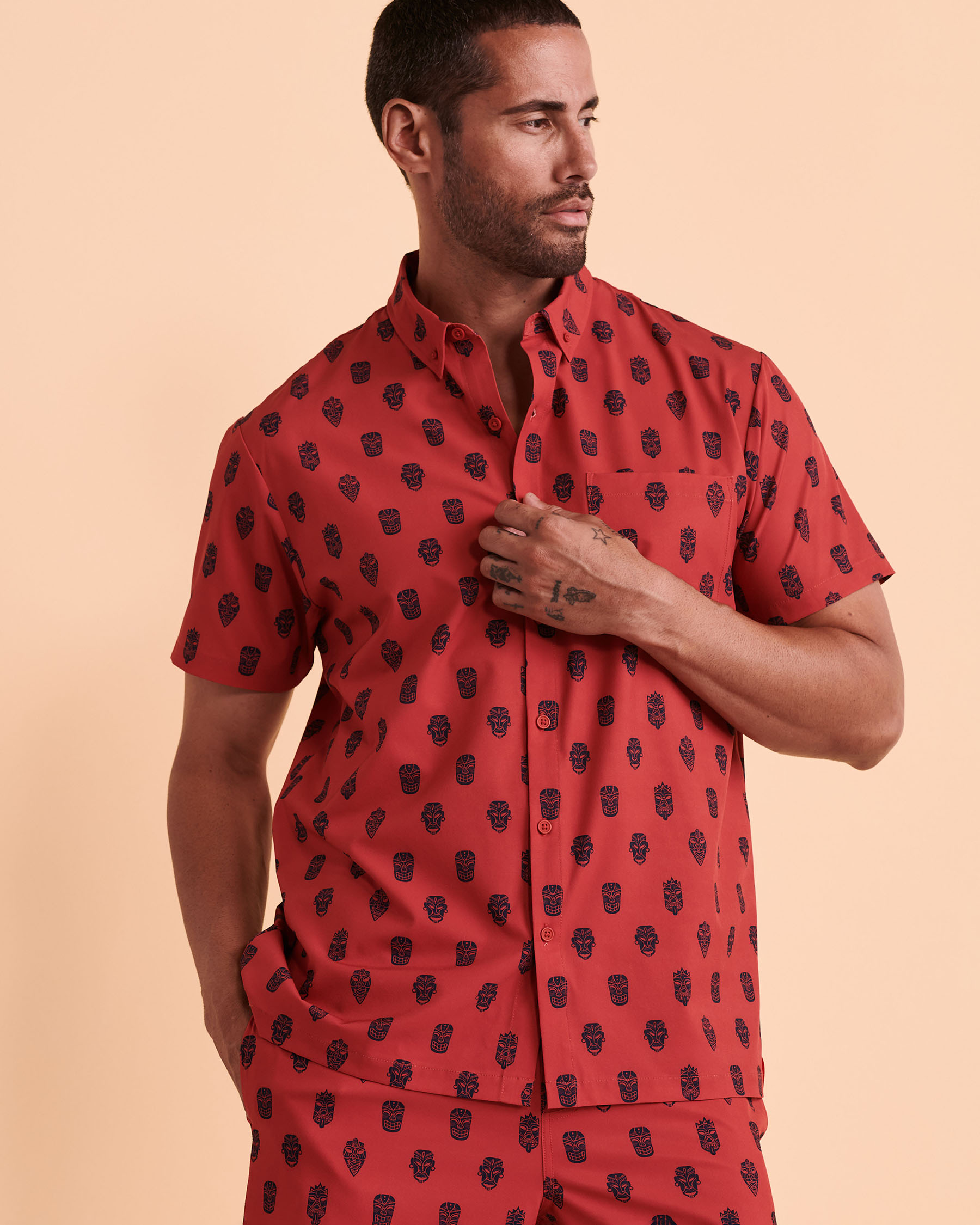 HAMABE Short Sleeve Shirt Tiki print 04100006 - View1