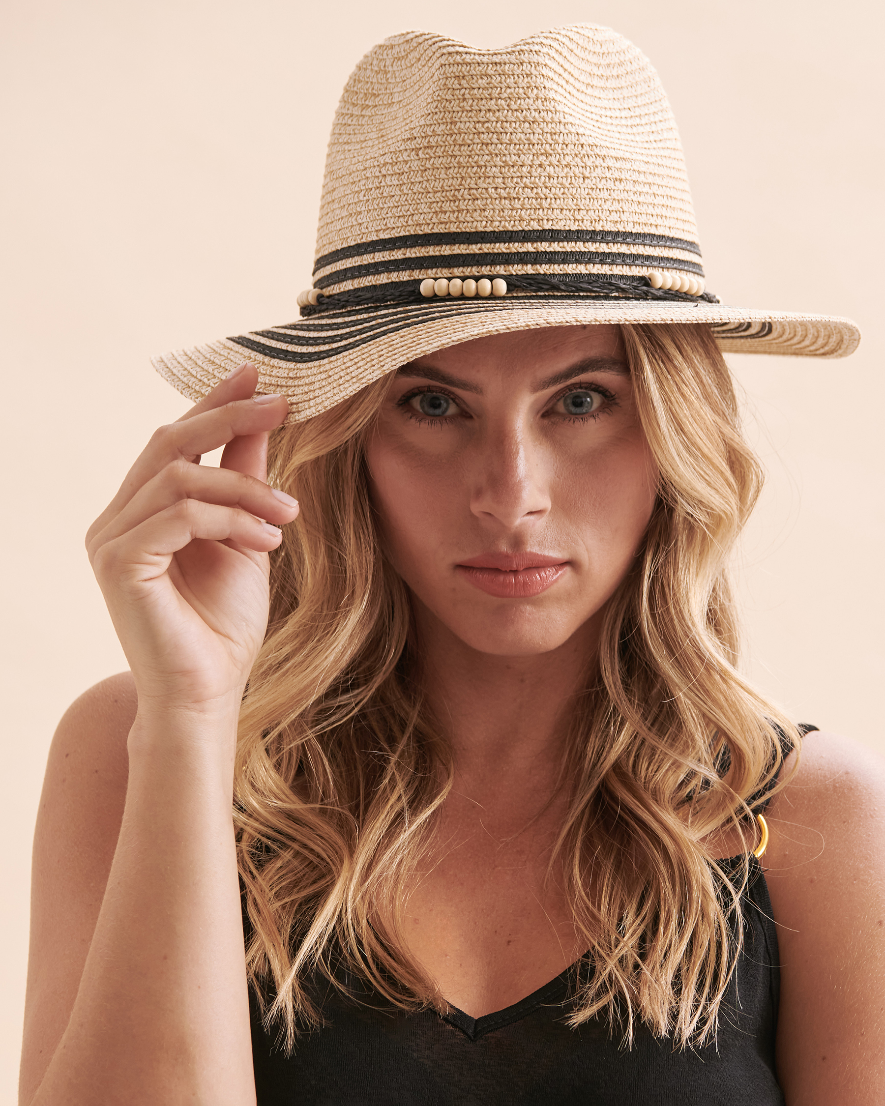 SARAJANE Panama Straw Hat Beige/Black 24SJ2003 - View1