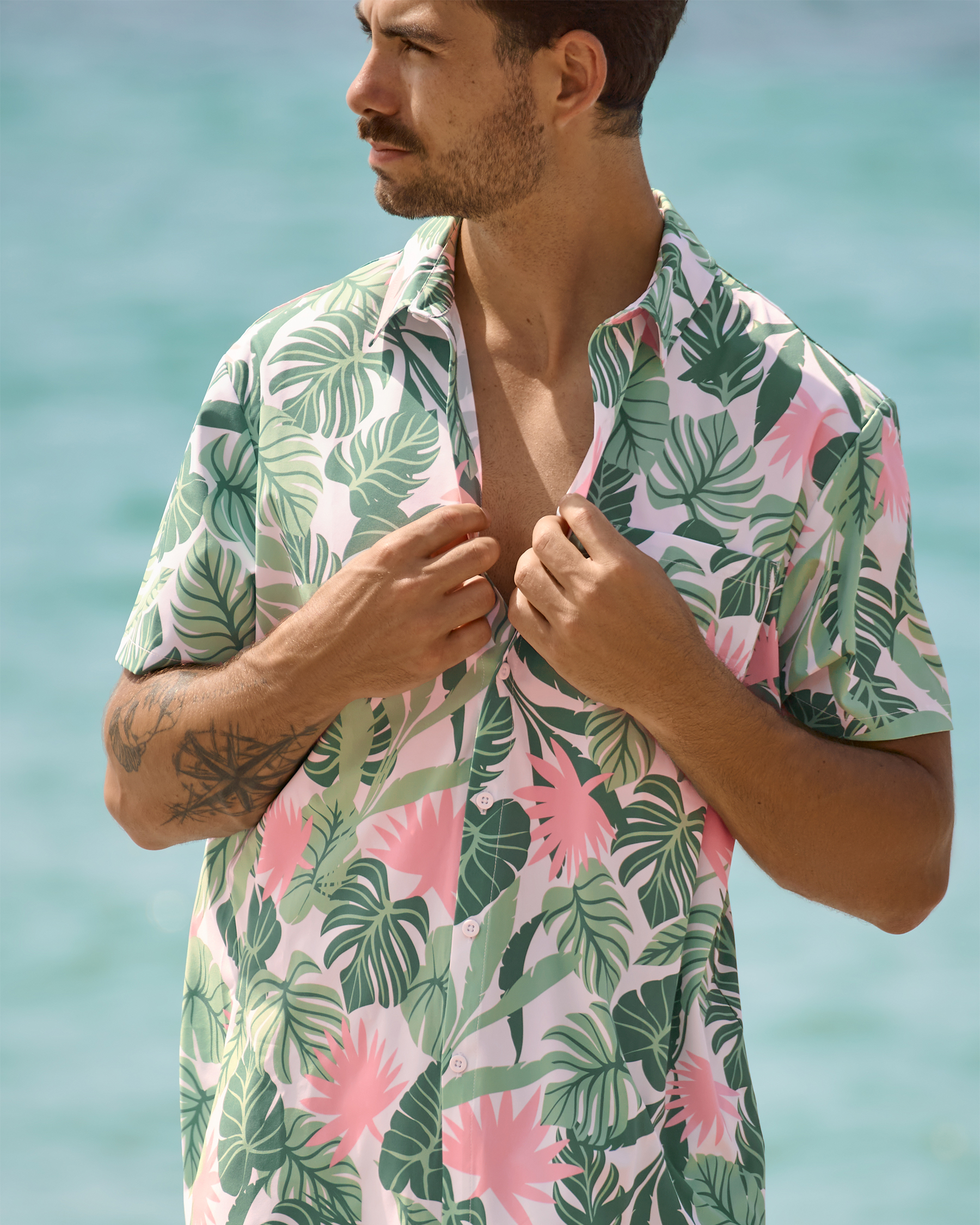 HAMABE Short Sleeve Shirt Tropical Green 04100021 - View1