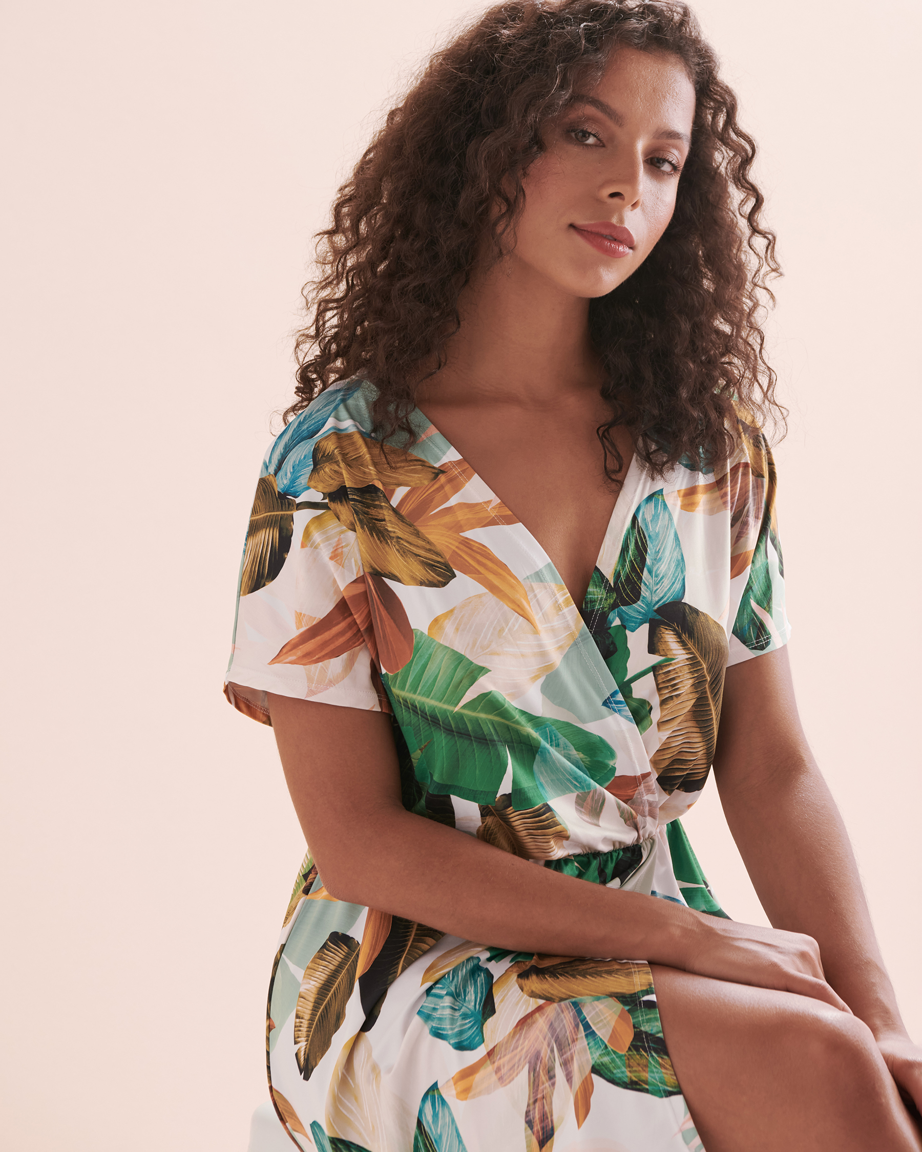 EVERYDAY SUNDAY Pacific Jungle Wrap Short Dress Tropical print ESBEAW03858 - View1