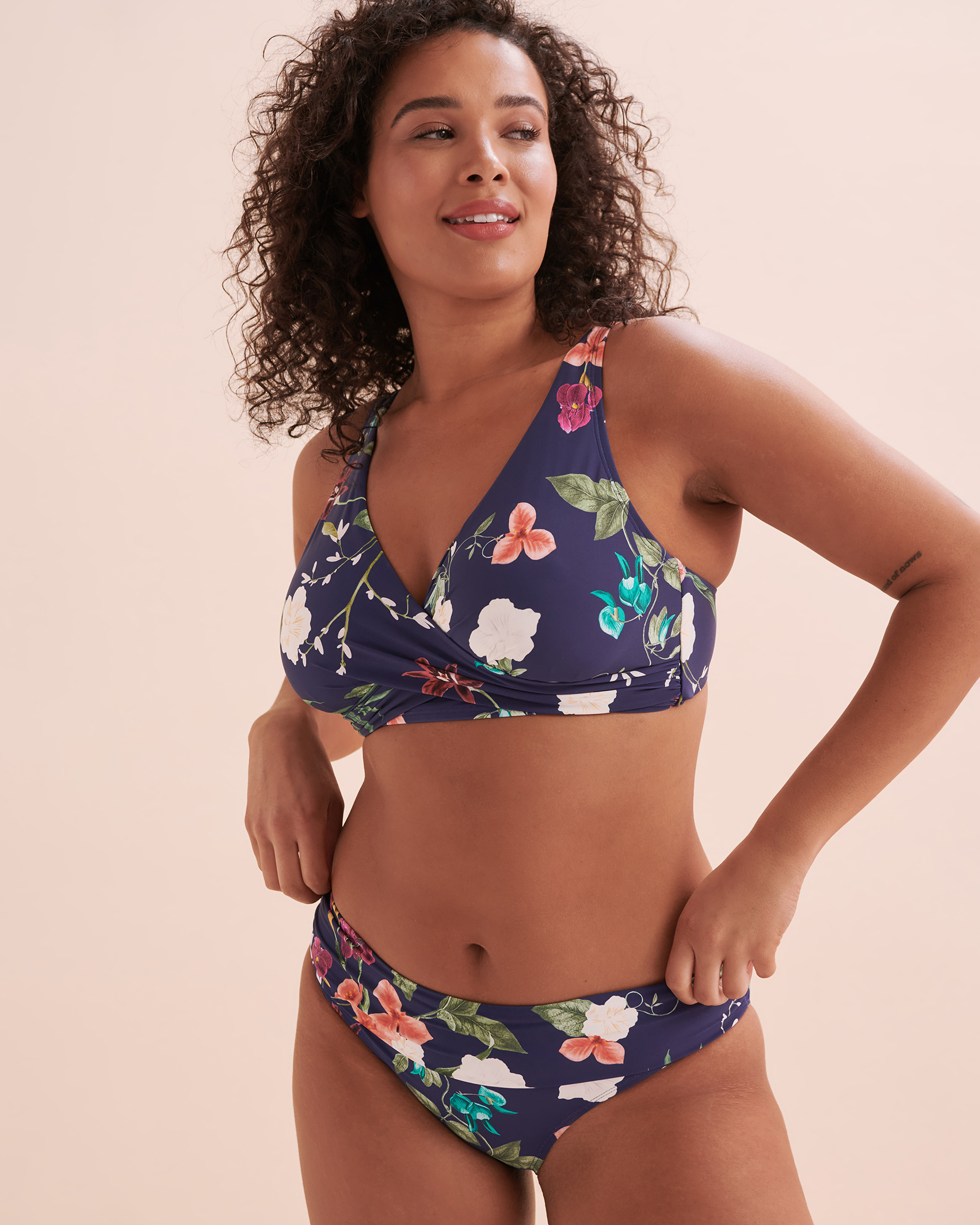 JANTZEN Floral Fantasy Vera Plunge Bikini Top Dark Blue Floral JZ24260B - View1