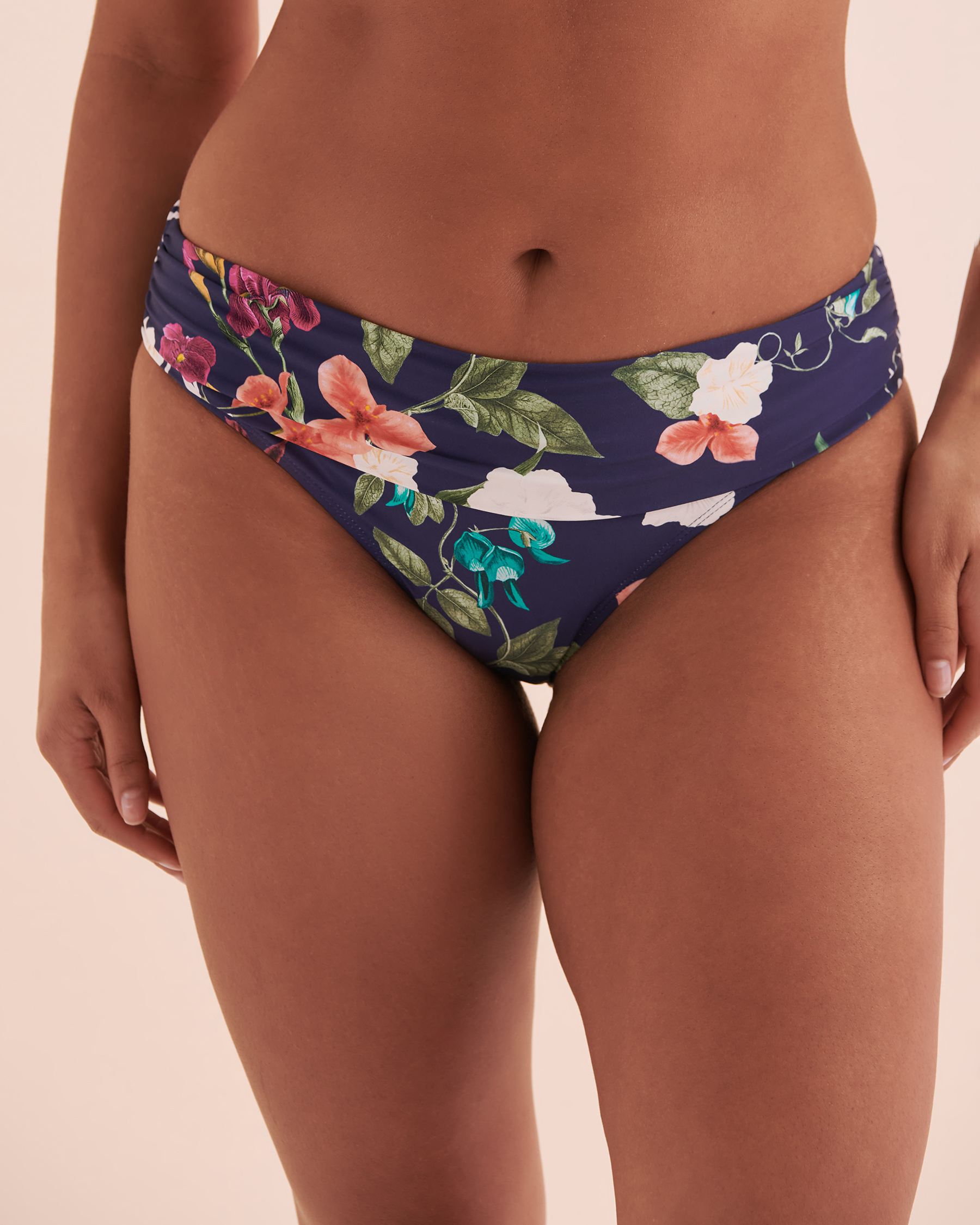 JANTZEN Floral Fantasy Foldover Waistband Hipster Bikini Bottom Dark Blue Floral JZ24261H - View1